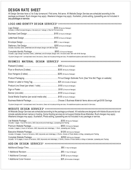 Graphic Design Rate Sheet