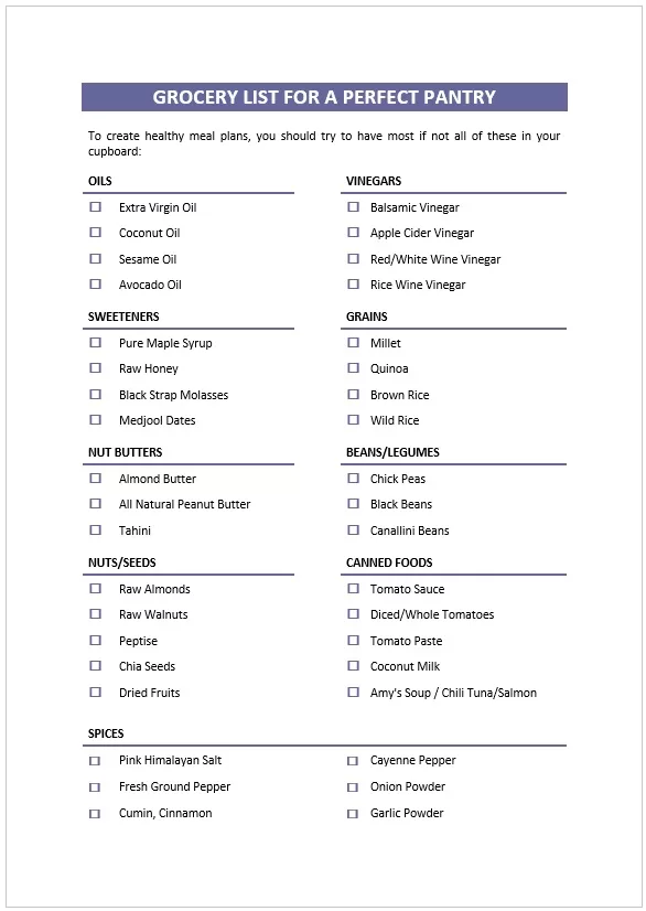 Grocery Shopping List For a Perfect Pantry
