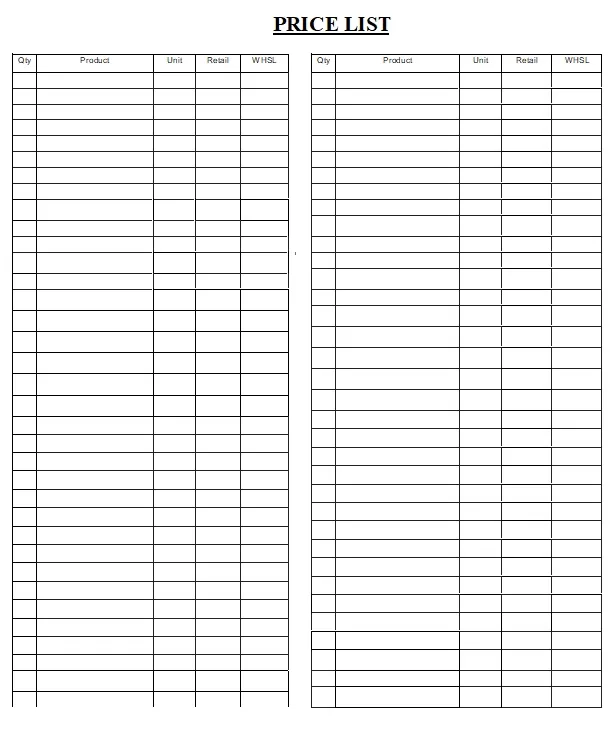 Price List Excel Sheet 02