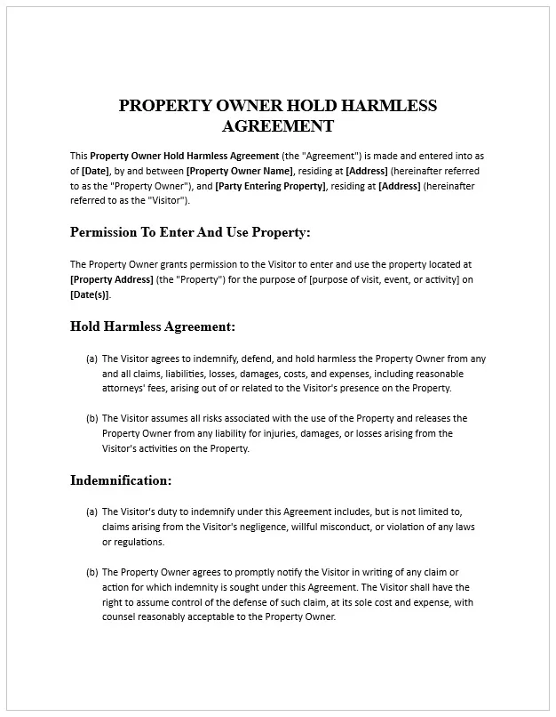 Property Owner Hold Harmless Agreement