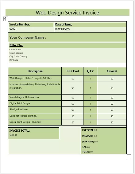 Web Design Service Invoice Template 02