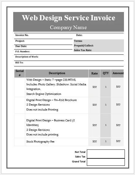 Web Design Service Invoice Template 03