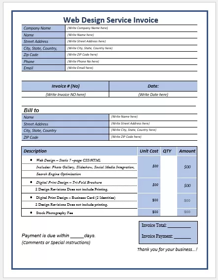 Web Design Service Invoice Template 04