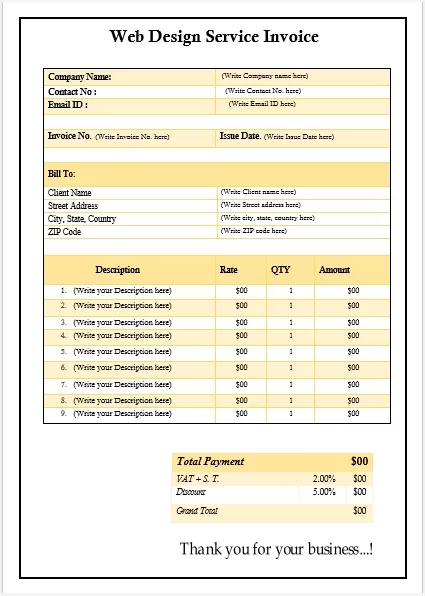 Web Design Service Invoice Template 05