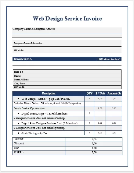 Web Design Service Invoice Template 07