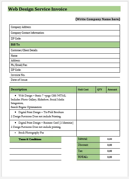 Web Design Service Invoice Template 08