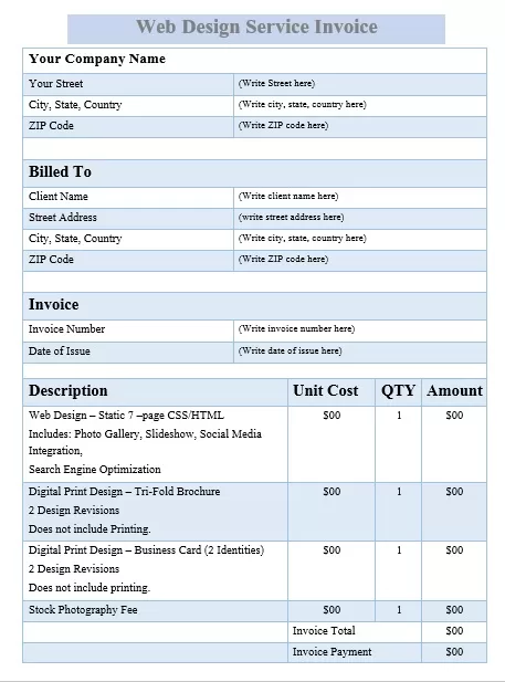 Web Design Service Invoice Template 09