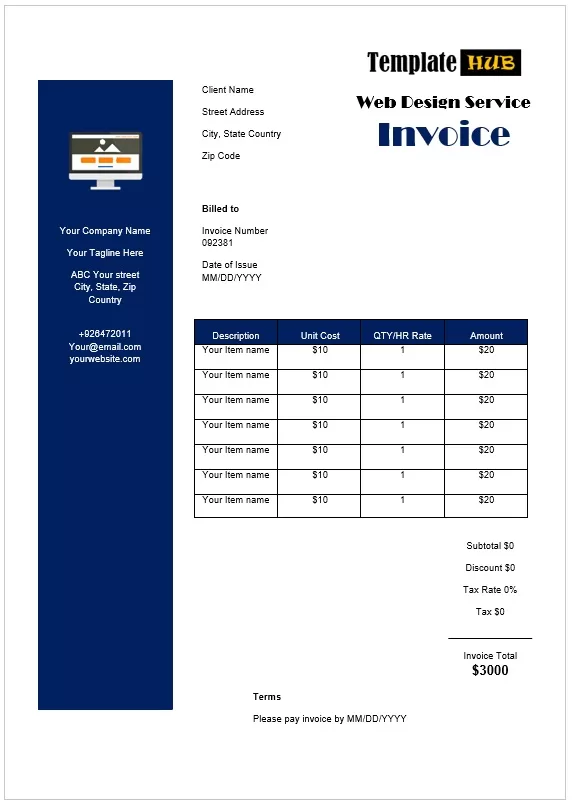 Web Design Service Invoice Template 10