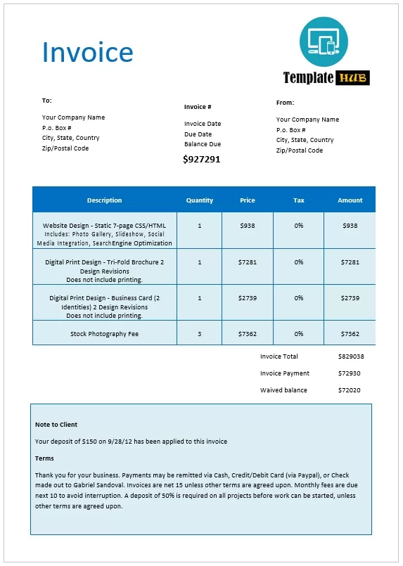 Web Design Service Invoice Template 11