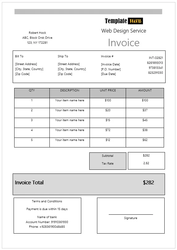 Web Design Service Invoice Template 13