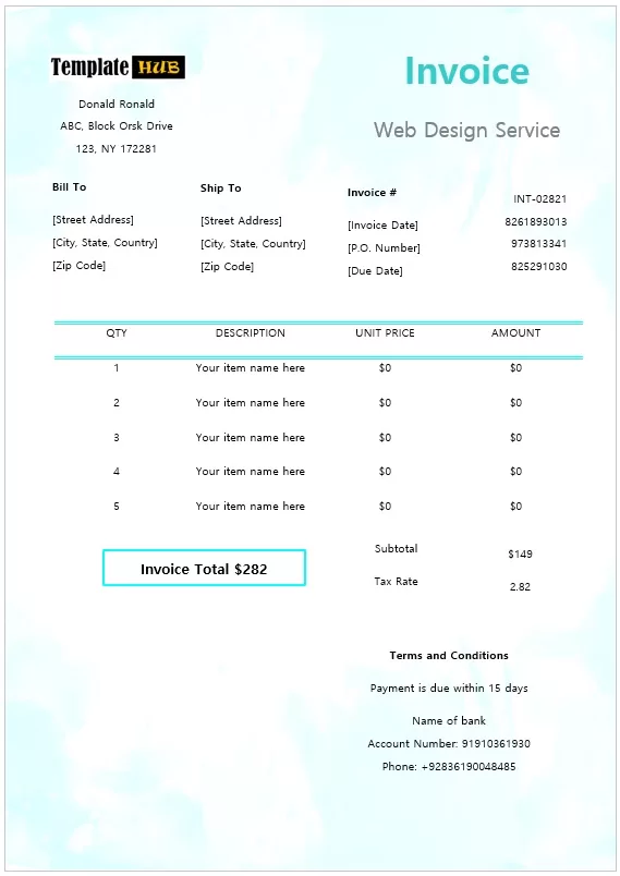 Web Design Service Invoice Template 14