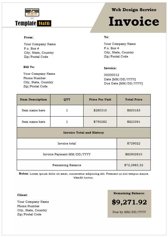 Web Design Service Invoice Template 17