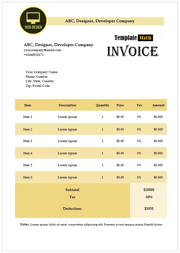 Web Design Service Invoice Template 18