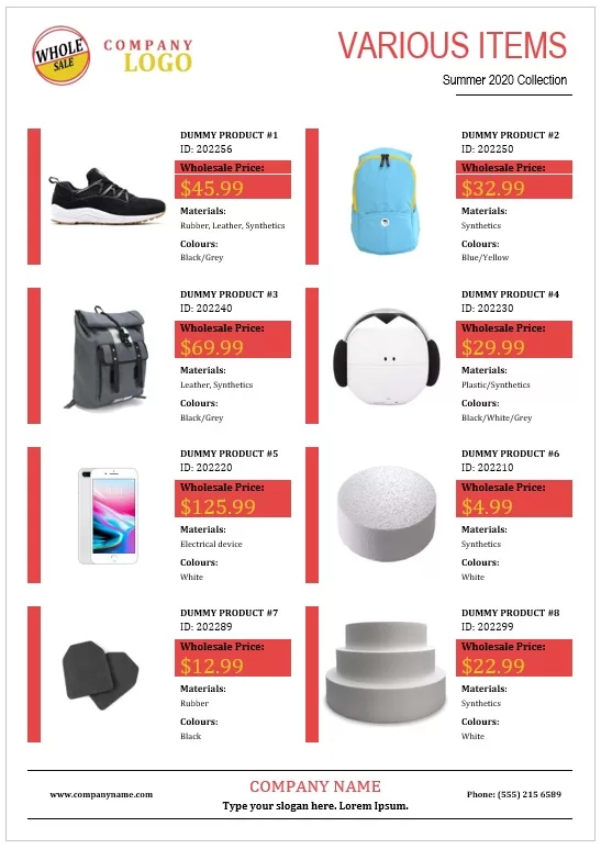 Wholesale Price List Template