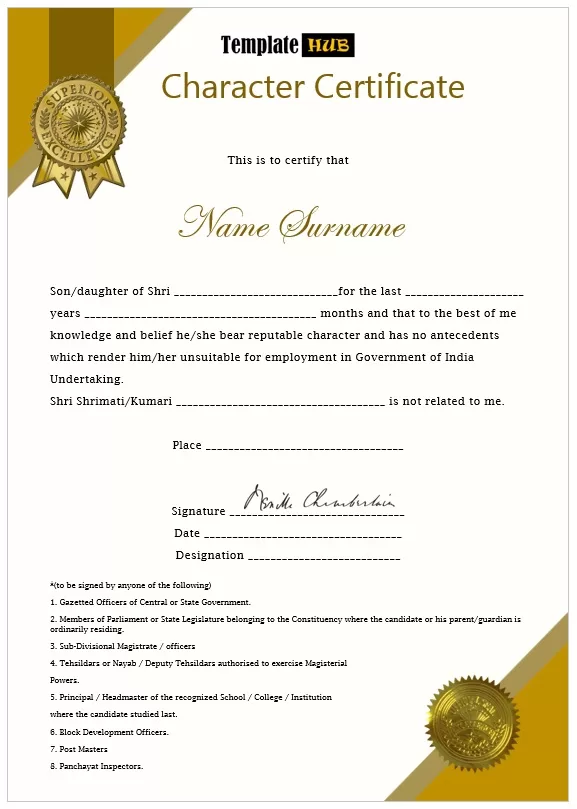 character certificate template 02